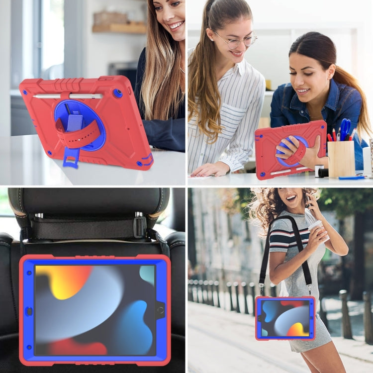 For iPad 10.2 2021 / 2020 / 2019 X Rotation PC Hybrid Silicone Tablet Case with Strap(Red Blue) - iPad 10.2 Cases by buy2fix | Online Shopping UK | buy2fix