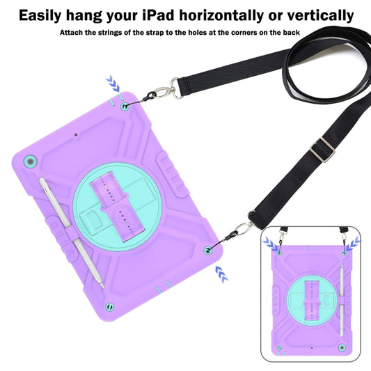 For iPad 10.2 2021 / 2020 / 2019 X Rotation PC Hybrid Silicone Tablet Case with Strap(Purple Cyan) - iPad 10.2 Cases by buy2fix | Online Shopping UK | buy2fix