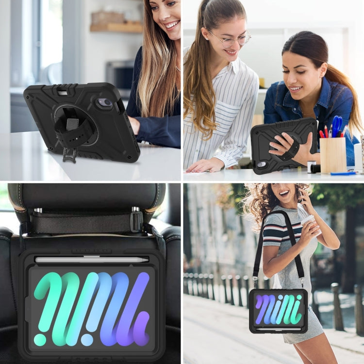 For iPad mini 6 / mini 2024 X Rotation PC Hybrid Silicone Tablet Case with Strap(Full Black) - iPad mini 6 Cases by buy2fix | Online Shopping UK | buy2fix