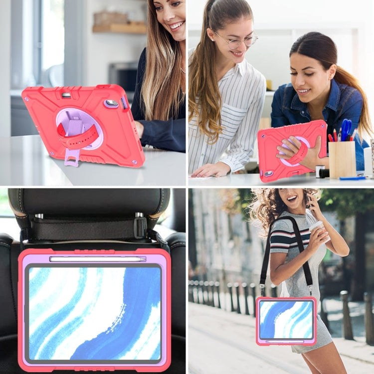 For iPad Air 11 2025 / 2024 X Rotation PC Hybrid Silicone Tablet Case with Strap(Red Purple) by buy2fix