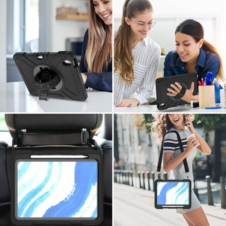 For iPad Air 11 2025 / 2024 X Rotation PC Hybrid Silicone Tablet Case with Strap(Full Black) by buy2fix