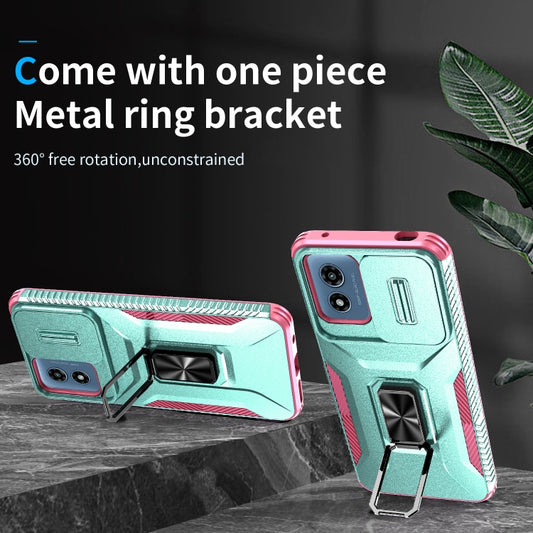 For Motorola Moto G Play 2024 Sliding Camshield Holder Phone Case(Grey Green + Pink) by buy2fix