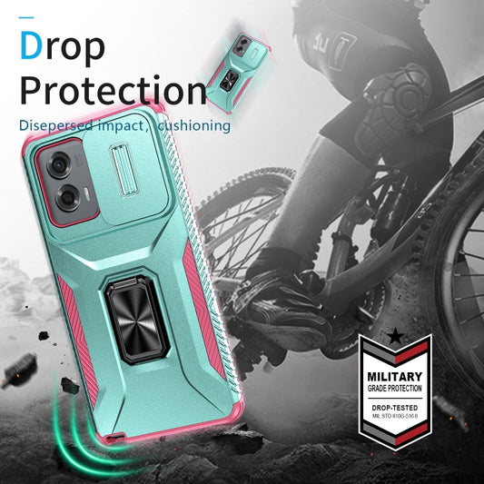 For Motorola Moto G Stylus 2024 Sliding Camshield Holder Phone Case(Grey Green + Pink) by buy2fix
