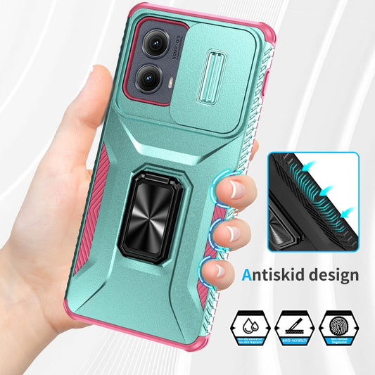 For Motorola Edge 5G 2024 Sliding Camshield Holder Phone Case(Grey Green + Pink) by buy2fix