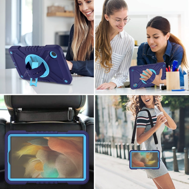 For Samsung Galaxy Tab A9 X110 X Rotation PC Hybrid Silicone Tablet Case with Strap(Navy Sky Blue) - Galaxy Tab A9 by buy2fix | Online Shopping UK | buy2fix