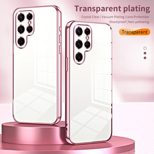 For Samsung Galaxy S22 Ultra 5G Transparent Plating Fine Hole Phone Case(Transparent) by buy2fix