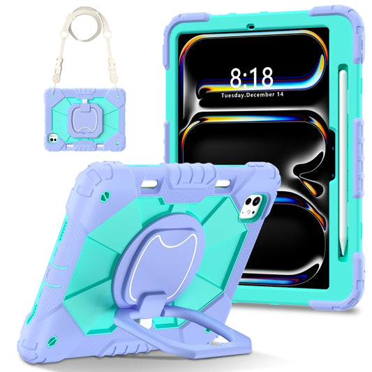 For iPad Pro 11 2025 / 2024 Contrast Color Robot Silicone Hybrid PC Tablet Case(Purple Mint Green) by buy2fix