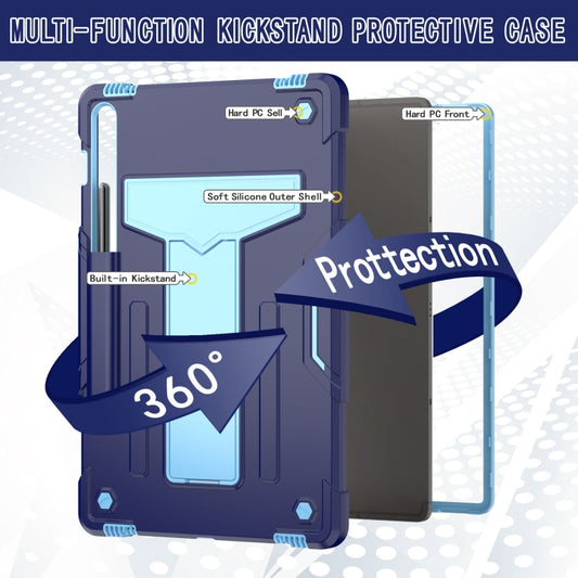 For Samsung Galaxy Tab S9 FE+ / S9+ T Holder Robot Silicone Hybrid PC Tablet Case(Navy Blue Blue) by buy2fix