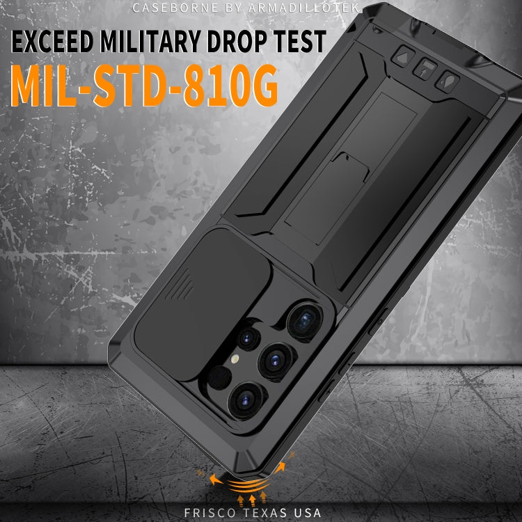 For Samsung Galaxy S24 Ultra 5G R-JUST Sliding Camera Life Waterproof Holder Phone Case(Black) by R-JUST