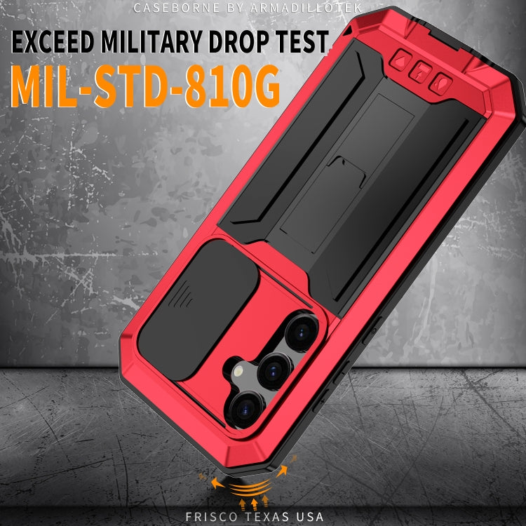 For Samsung Galaxy S24+ 5G R-JUST Sliding Camera Life Waterproof Holder Phone Case(Red) by R-JUST