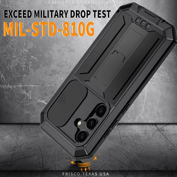 For Samsung Galaxy S24 5G R-JUST Sliding Camera Life Waterproof Holder Phone Case(Black) by R-JUST