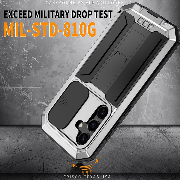 For Samsung Galaxy S24 5G R-JUST Sliding Camera Life Waterproof Holder Phone Case(Silver) by R-JUST