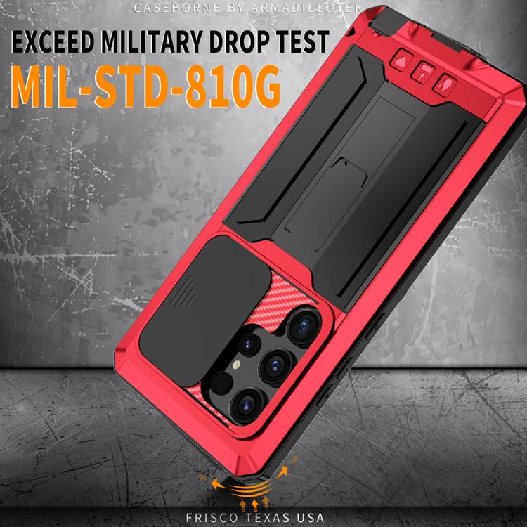 For Samsung Galaxy S25 Ultra 5G R-JUST Sliding Camera Life Waterproof Holder Phone Case(Red) - Galaxy S25 Ultra 5G Cases by R-JUST | Online Shopping UK | buy2fix