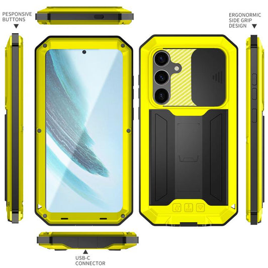For Samsung Galaxy S25+ 5G R-JUST Sliding Camera Life Waterproof Holder Phone Case(Yellow) - Galaxy S25+ 5G Cases by R-JUST | Online Shopping UK | buy2fix