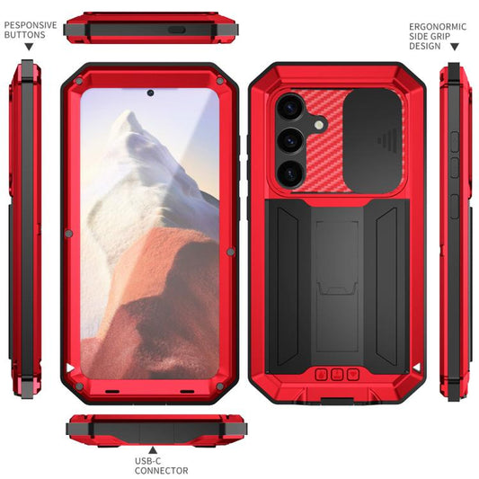 For Samsung Galaxy S25 5G R-JUST Sliding Camera Life Waterproof Holder Phone Case(Red) - Galaxy S25 5G Cases by R-JUST | Online Shopping UK | buy2fix