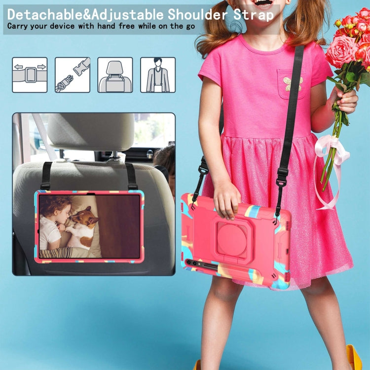 For Samsung Galaxy Tab S9 FE+ / S9+ Handle Robot Silicone Hybrid PC Tablet Case(Camouflage Rose Red) by buy2fix