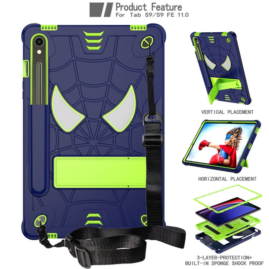 For Samsung Galaxy Tab S9 FE / S9 Fold-Holder Spider Silicone Hybrid PC Tablet Case(Navy Yellow Green) by buy2fix