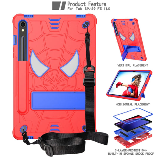 For Samsung Galaxy Tab S9 FE / S9 Fold-Holder Spider Silicone Hybrid PC Tablet Case(Red Blue) by buy2fix