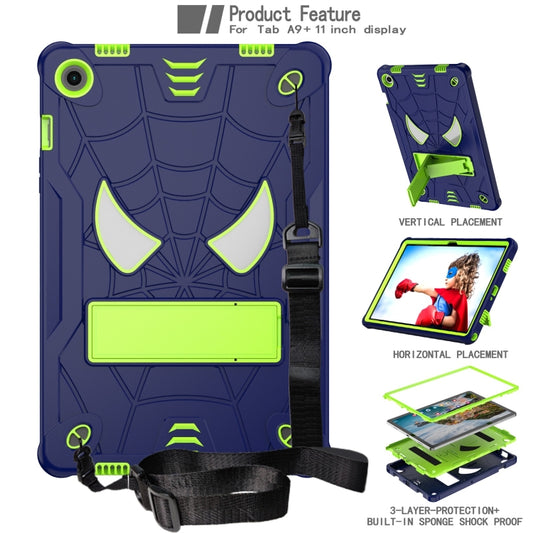 For Samsung Galaxy Tab A9+ Fold-Holder Spider Silicone Hybrid PC Tablet Case(Navy Yellow Green) - Galaxy Tab A9+ by buy2fix | Online Shopping UK | buy2fix