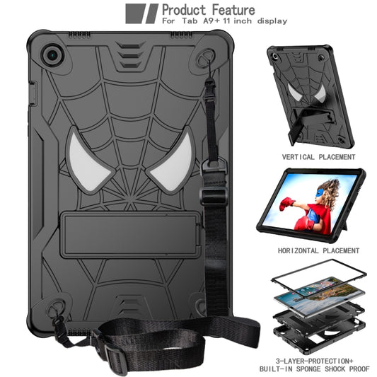 For Samsung Galaxy Tab A9+ Fold-Holder Spider Silicone Hybrid PC Tablet Case(Black) - Galaxy Tab A9+ by buy2fix | Online Shopping UK | buy2fix