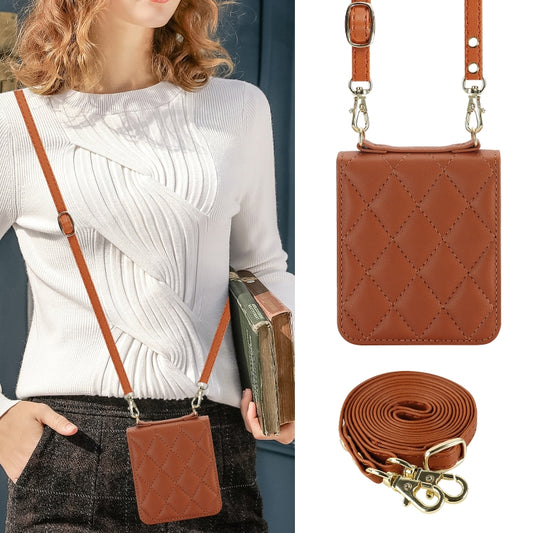 For Motorola Razr 40 Rhombic Texture Phone Case with Long & Short Lanyard(Brown) by buy2fix