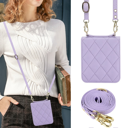 For Motorola Razr 40 Ultra Rhombic Texture Phone Case with Long & Short Lanyard(Light Purple) by buy2fix