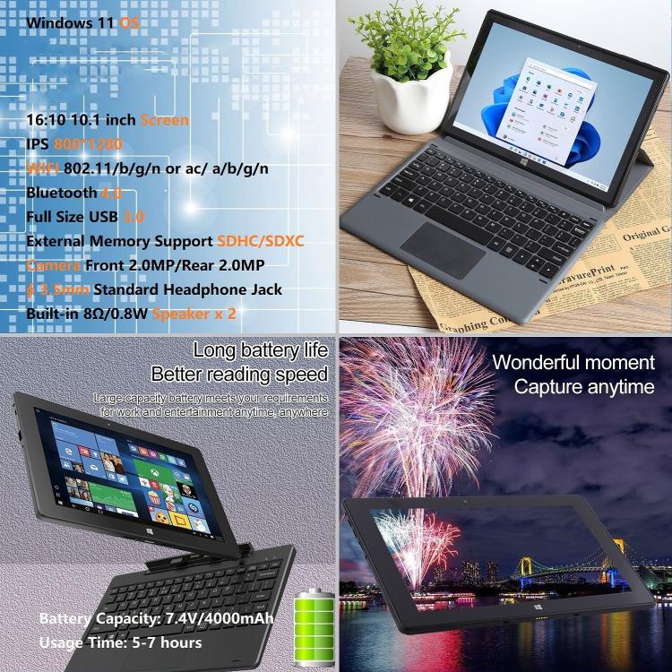 HONGSAMDE 10.1 inch 2 in 1 Tablet PC, 8GB+128GB, Windows 11, Intel Celeron J4105 Quad Core with Keyboard(Black) - Other by Hongsamde | Online Shopping UK | buy2fix