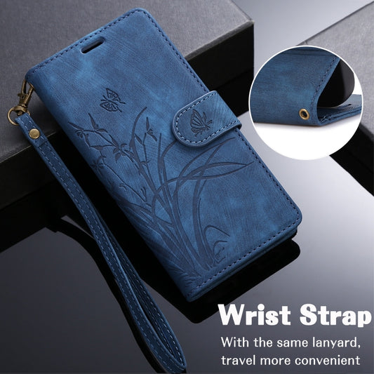 For iPhone 16 Pro Max Orchid Butterfly Embossed Leather Phone Case(Blue) by buy2fix
