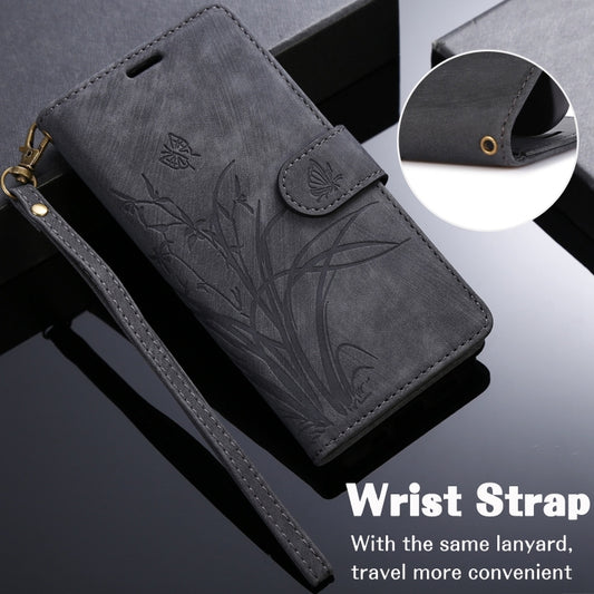 For iPhone 16 Pro Orchid Butterfly Embossed Leather Phone Case(Black) by buy2fix