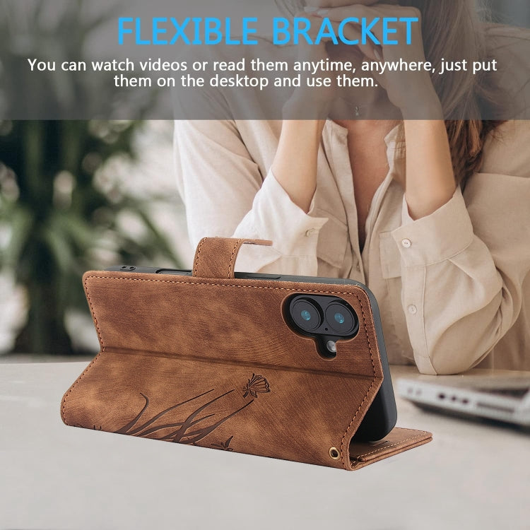 For iPhone 16 Plus Orchid Butterfly Embossed Leather Phone Case(Brown) by buy2fix