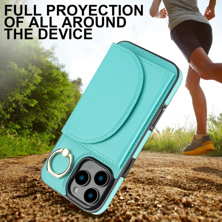 For iPhone 16 Pro Max Ring Holder Card Bag Skin Feel Phone Case(Green) by buy2fix