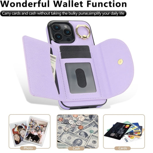 For iPhone 16 Pro Ring Holder Card Bag Skin Feel Phone Case(Purple) by buy2fix