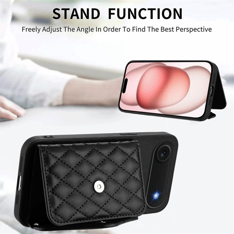For iPhone Air Rhombic Texture Card Bag RFID Phone Case with Long Lanyard(Black) - iPhone Air Cases by buy2fix | Online Shopping UK | buy2fix