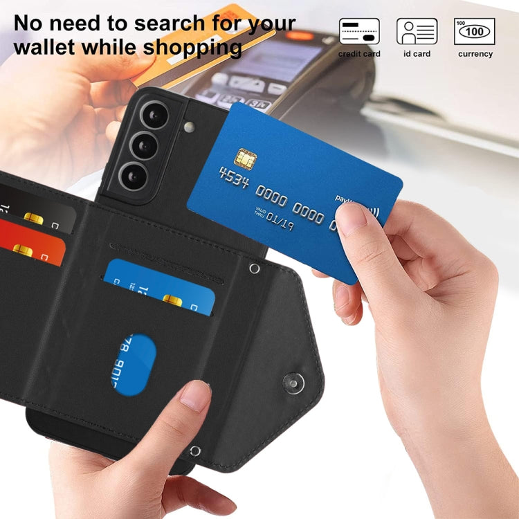 For Samsung Galaxy S22+ 5G Rhombic Texture Card Bag RFID Phone Case with Long Lanyard(Black) by buy2fix