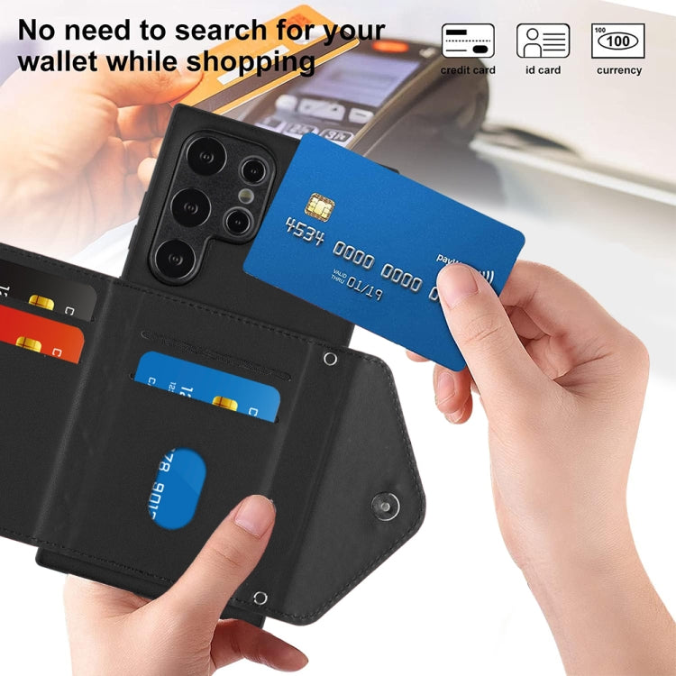For Samsung Galaxy S24 Ultra 5G Rhombic Texture Card Bag RFID Phone Case with Long Lanyard(Black) by buy2fix