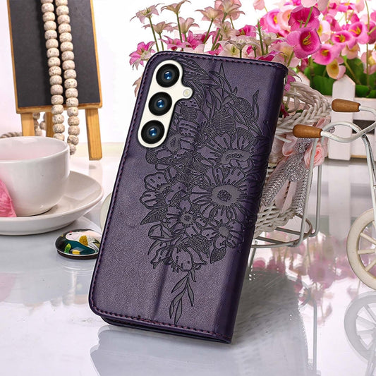 For Samsung Galaxy S24 5G Embossed Butterfly Leather Phone Case(Dark Purple) by buy2fix