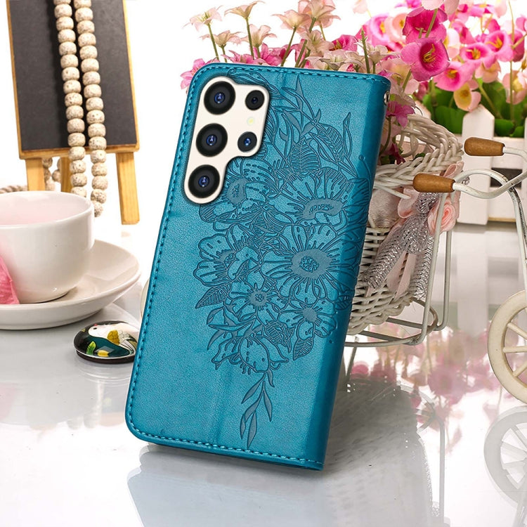For Samsung Galaxy S24 Ultra 5G Embossed Butterfly Leather Phone Case(Blue) by buy2fix