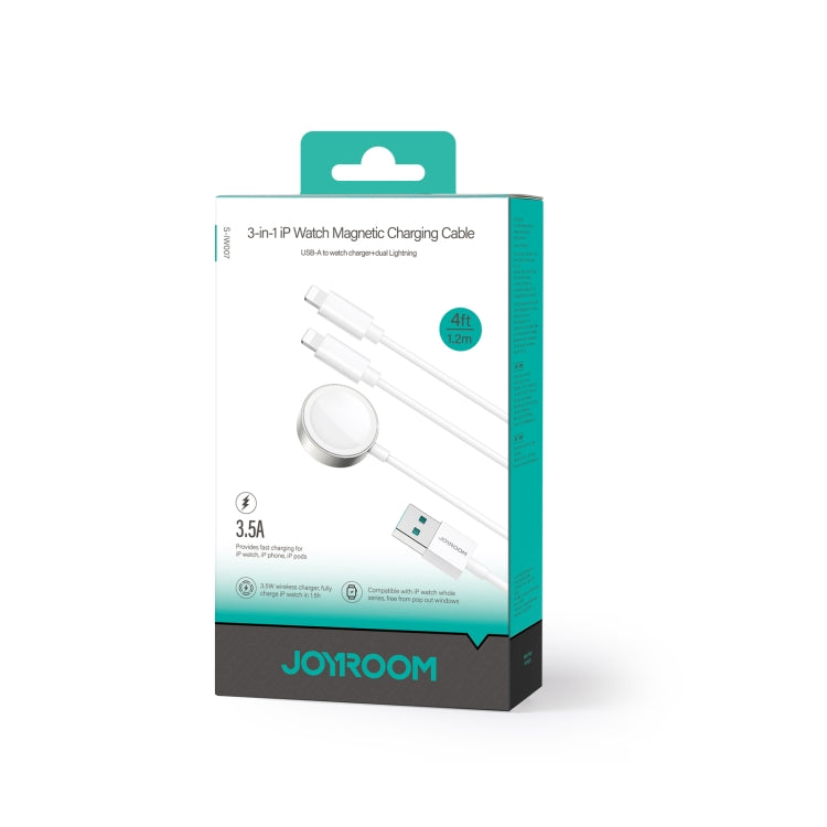 JOYROOM S-IW007 3 in 1 USB to Dual 8 Pin + Magnetic Watch Wireless Charging Data Cable, Length: 1.2m(White) by JOYROOM