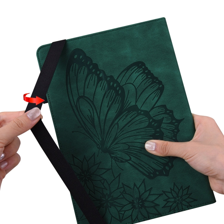 For iPad Pro 12.9 2022 / Air 13 2024 / 2025 Big Butterfly Embossed Leather Tablet Case(Green) by buy2fix
