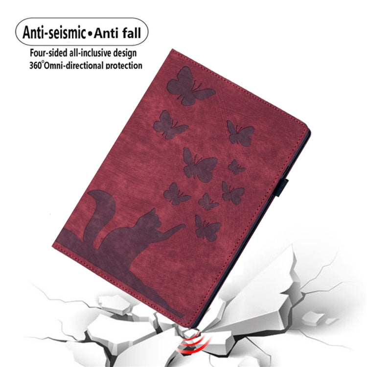 For iPad Air 13 2024 / Air 13 2025 Butterfly Cat Embossing Leather Tablet Case(Red) by buy2fix