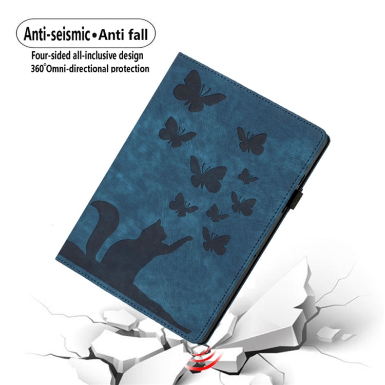 For Samsung Galaxy Tab S9 FE+ / S9+ / S8+ Butterfly Cat Embossing Leather Tablet Case(Dark Blue) by buy2fix