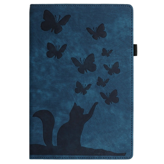 For Samsung Galaxy Tab S9 Ultra / S8 Ultra Butterfly Cat Embossing Leather Tablet Case(Dark Blue) by buy2fix