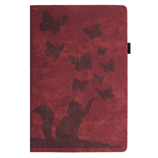 For Samsung Galaxy Tab S9 Ultra / S8 Ultra Butterfly Cat Embossing Leather Tablet Case(Red) by buy2fix