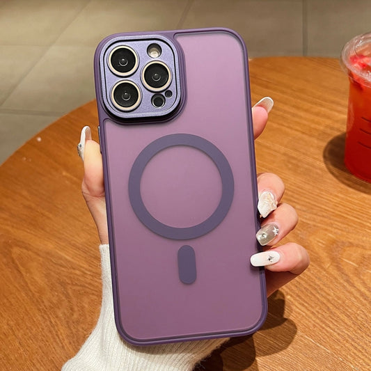 For iPhone 14 Pro Skin Feel MagSafe Phone Case with Lens Film(Purple) by buy2fix