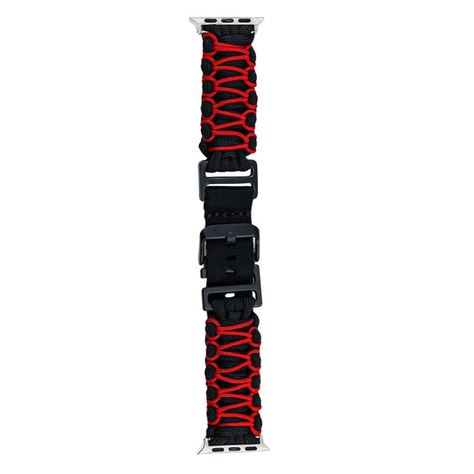 For Apple Watch Ultra 2 49mm Dual-layer Braided Paracord Buckle Watch Band(Black Red) by buy2fix