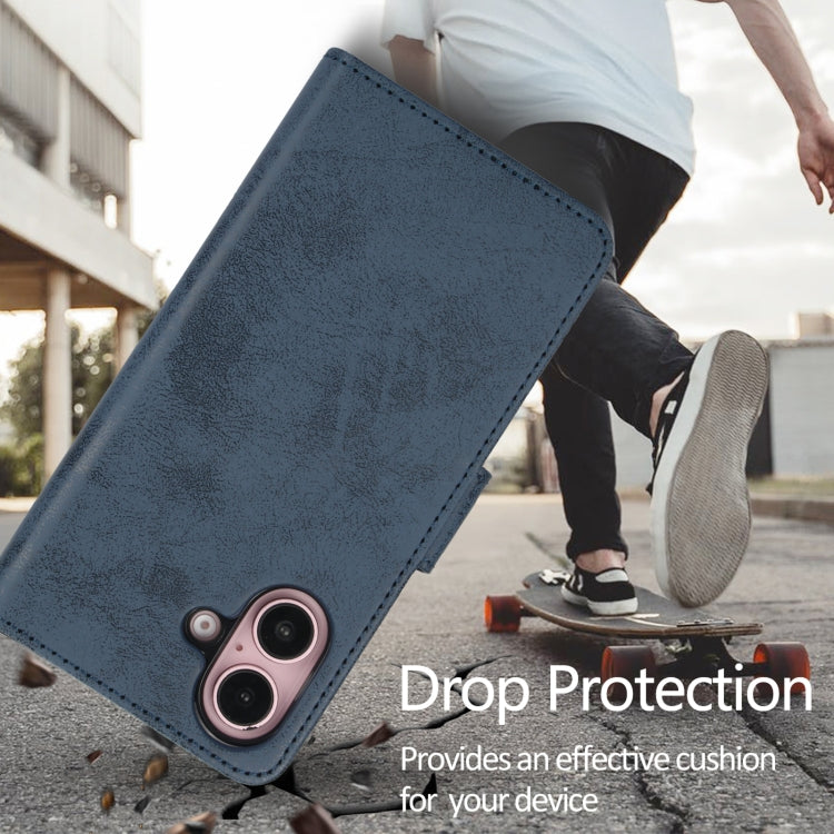 For iPhone 16 2 in 1 Detachable Phone Leather Case(Dark Blue) by buy2fix