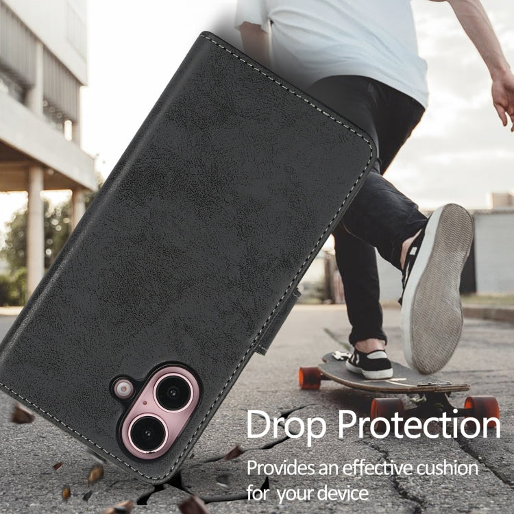 For iPhone 16 2 in 1 Detachable Phone Leather Case(Black) by buy2fix