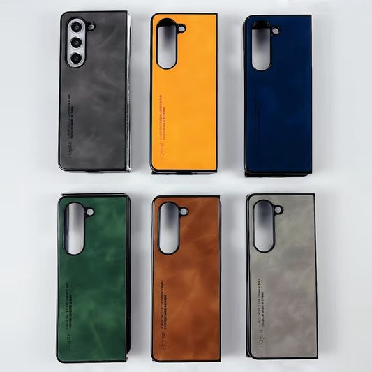 For Samsung Galaxy Z Fold4 i.Crystal Lambskin Folding Phone Case(Brown) by buy2fix