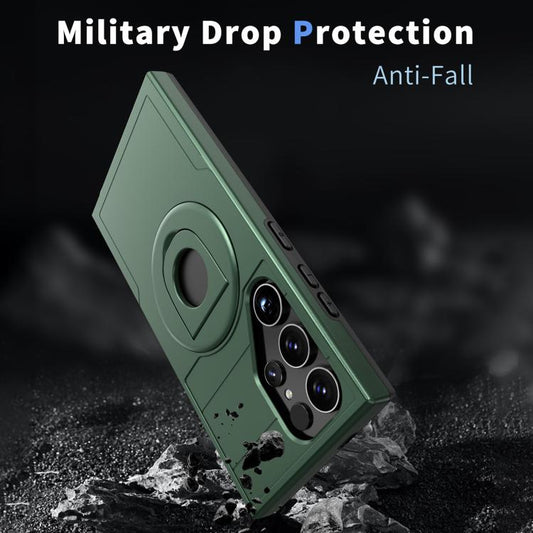 For Samsung Galaxy S24 Ultra 5G Armor MagSafe Ring Holder Phone Case(Deep Green) by buy2fix