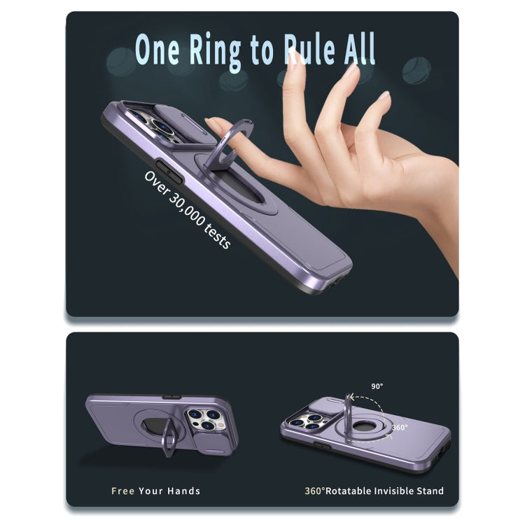 For iPhone 14 Pro Camshield MagSafe Ring Holder Armor Phone Case(Purple) by buy2fix